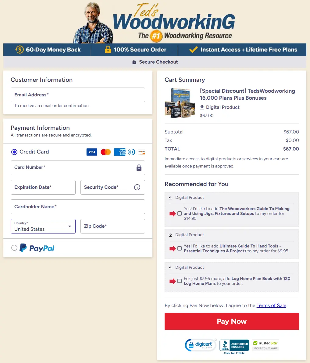 TedsWoodworking Checkout Page
